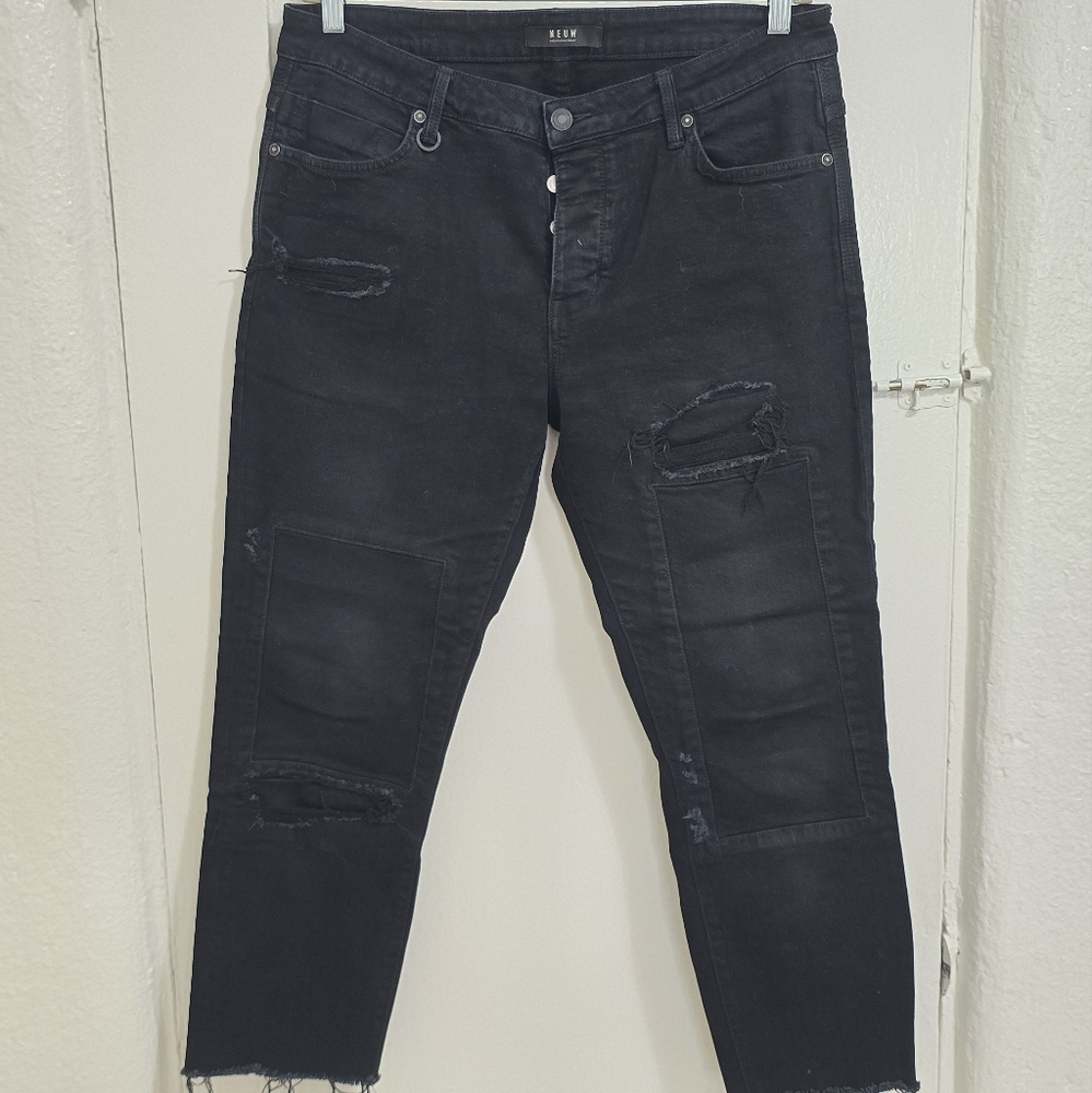 Neuw cropped distressed slim jeans, 33